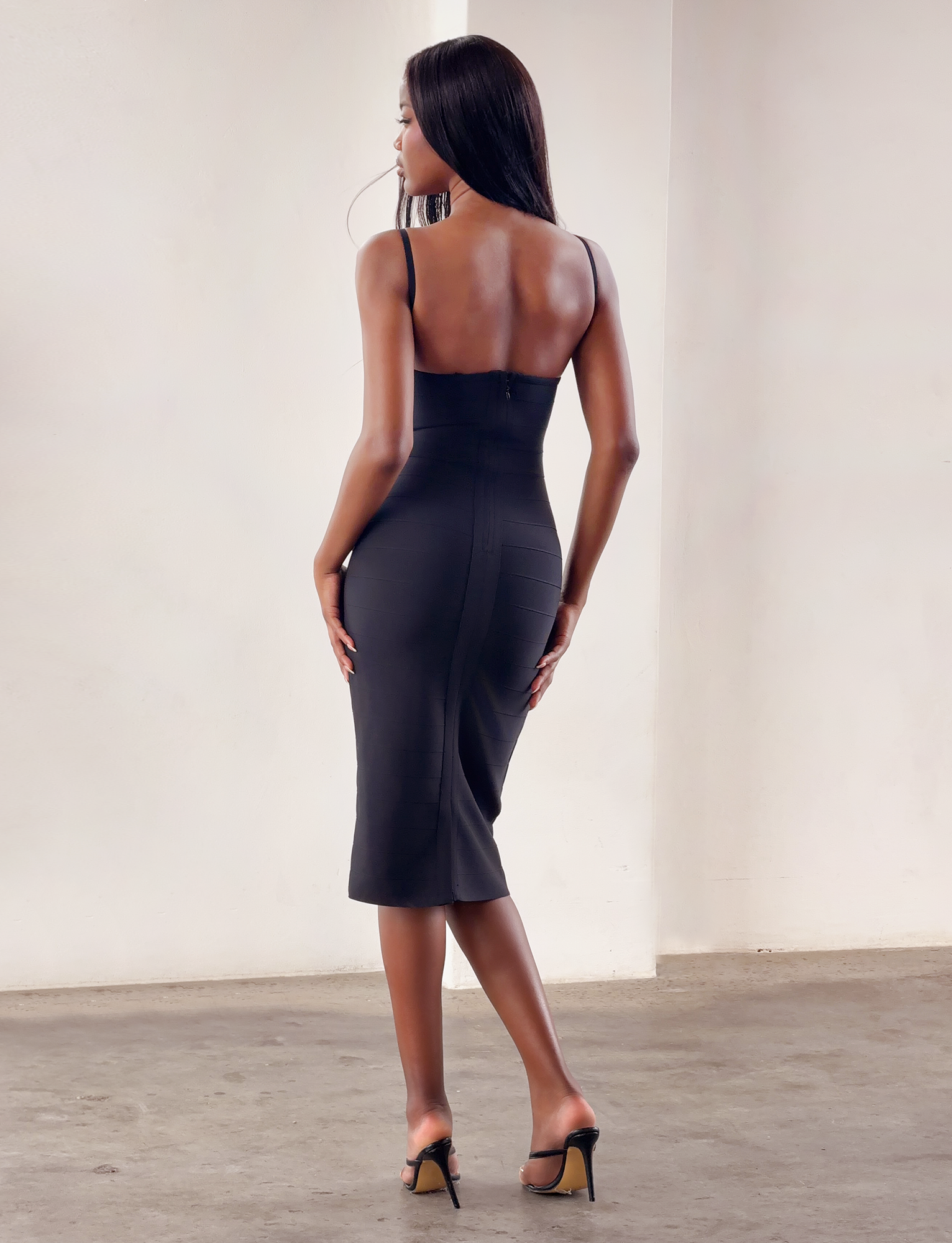 MIDORI MIDI BANDAGE DRESS - BLACK