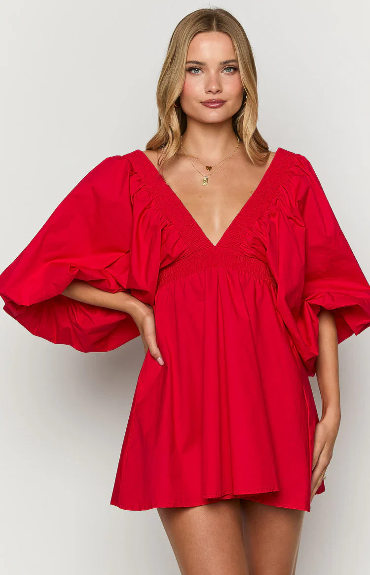 Torie Red Short Sleeve Mini Dress
