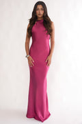 Saphirra Open Cowl Back Maxi Dress Berry