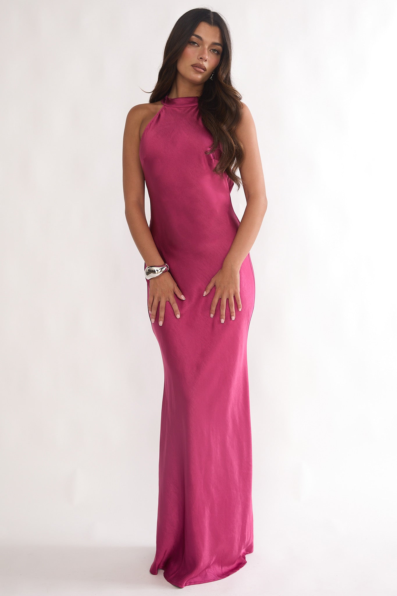 Saphirra Open Cowl Back Maxi Dress Berry