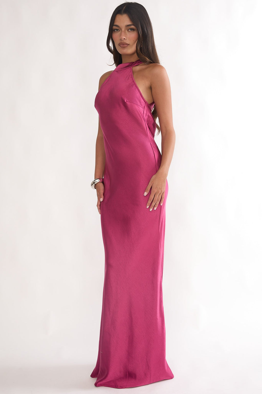 Saphirra Open Cowl Back Maxi Dress Berry