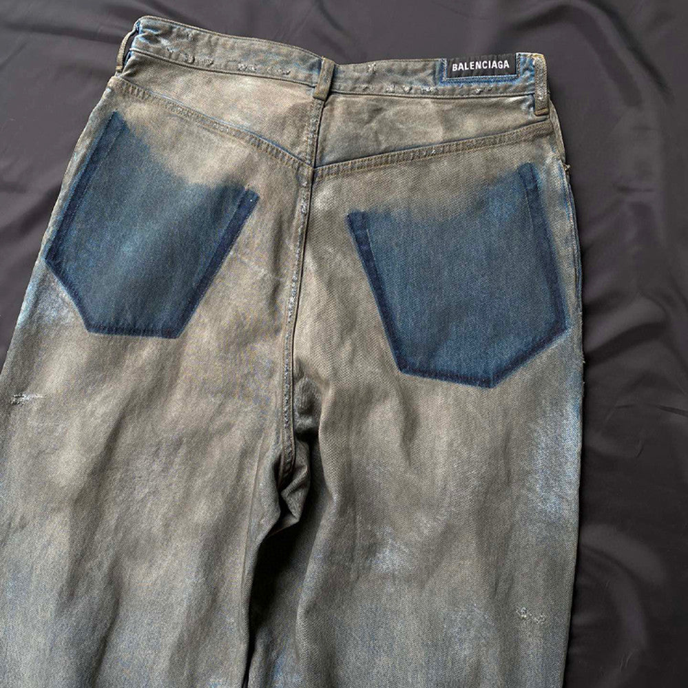 Balenciaga Patched Pockets Baggy Jeans In Blue Denim Pants Ngvp #6367