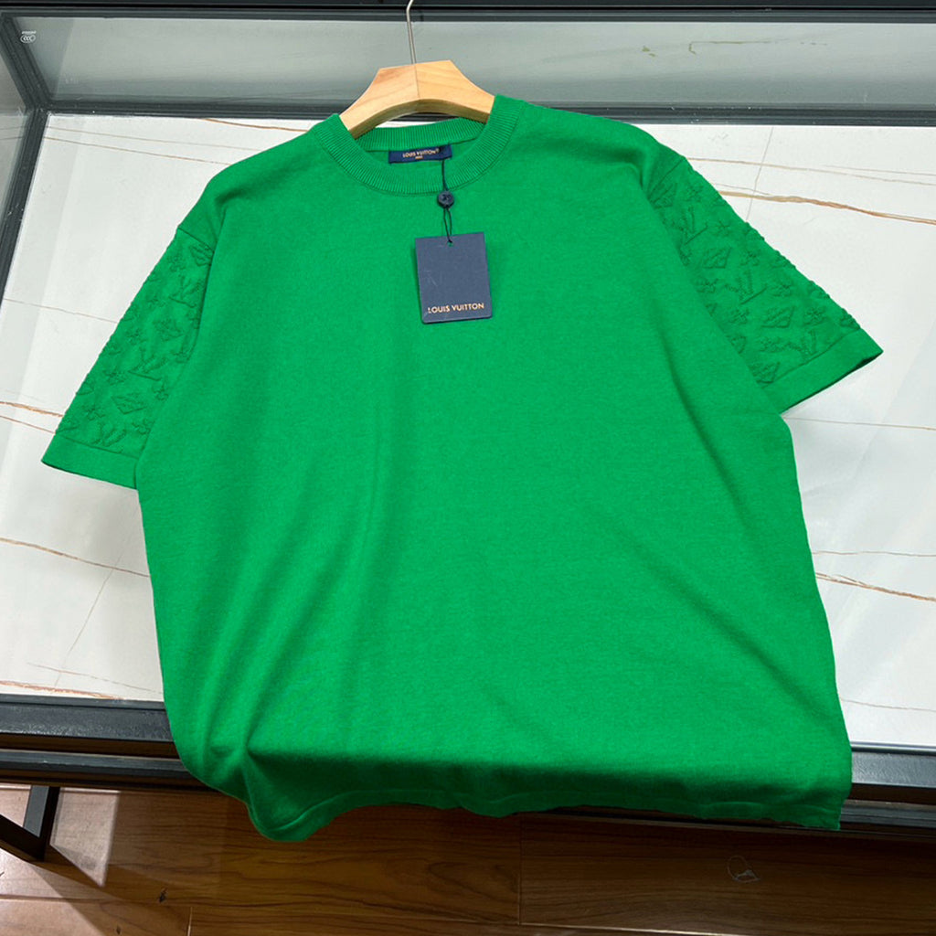 Louis Vuitton Men's Spring And Summer Jacquard Knit Round Neck Short Sleeve Solid Color Senior Casual Loose Cotton T-shirt #98721
