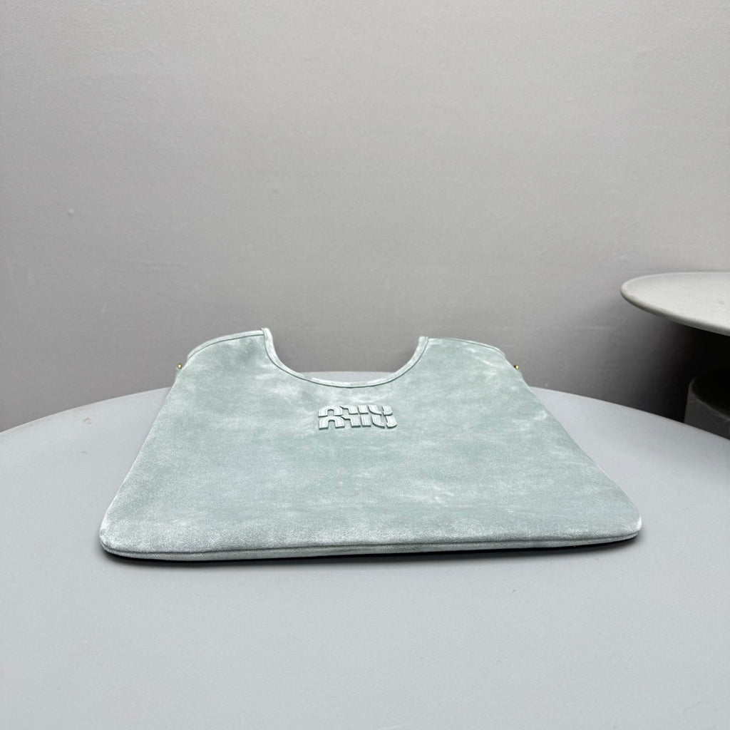 MiuMiu Light Blue Ivy Tote Bag Fashionable Casual Large-capacity Shoulder Bag With Handles Solid Color Logo Suede Bags #84214A