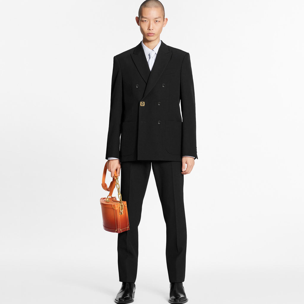 Louis Vuitton Men's Spring And Fall Black Wool Twill Double Breasted Blazer Jacket Casual Pants Suit Set #98626