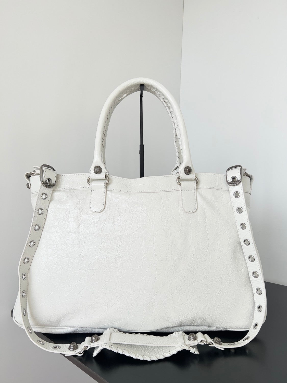 Balenciaga Women's Solid Color Detachable Adjustable Shoulder Strap Doing Old Silver Accessories Lambskin Spell Nylon Shopping Bag Tote Bags #75523