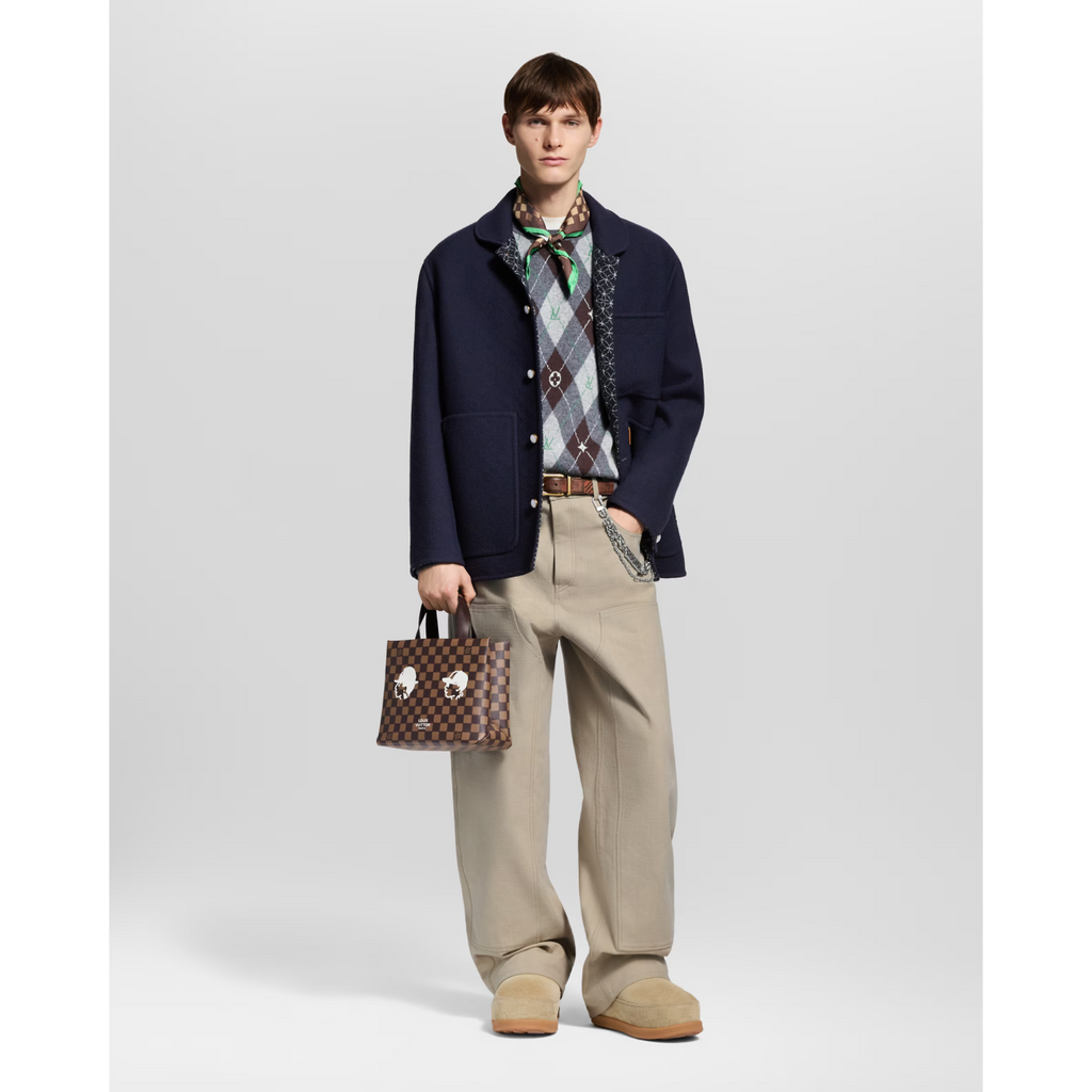 Louis Vuitton Men's Argyle Crew Neck Sweater Spring/Fall Checkered Embroidered Wool Solid Color Long Sleeve Sweater #81564