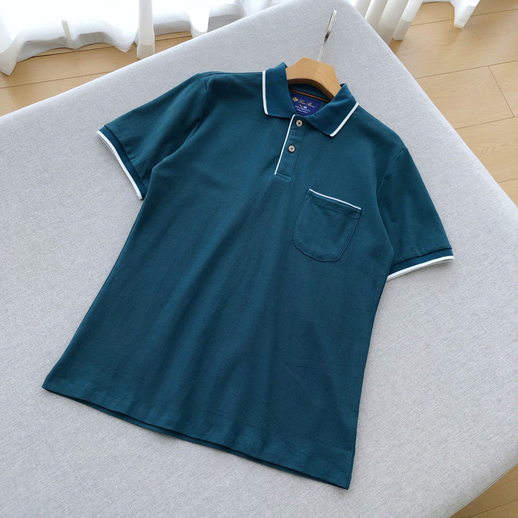 Loro Piana Men's Summer Chest But Pocket Design Solid Color Cotton Short Sleeve Fitted Regatta Polo Shirt Ngvp #8517