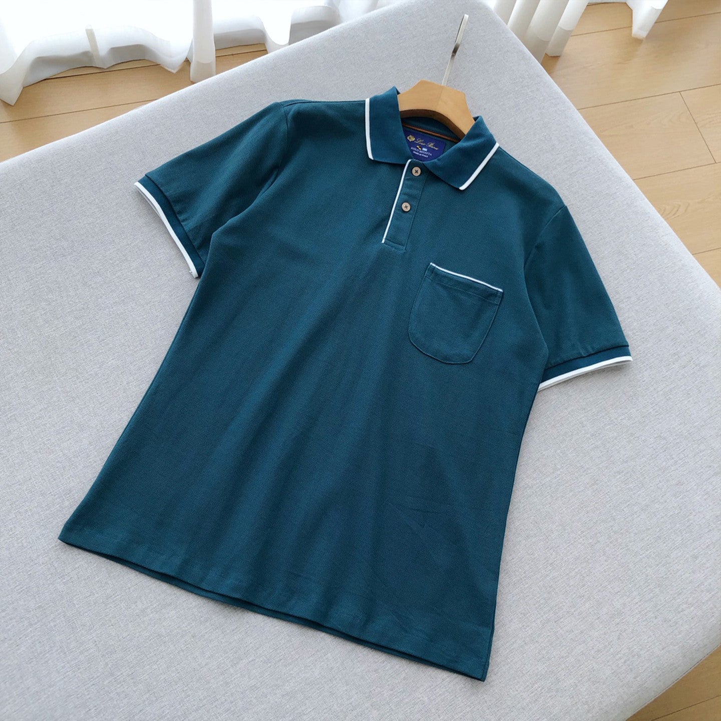 Loro Piana Men's Summer Chest But Pocket Design Solid Color Cotton Short Sleeve Fitted Regatta Polo Shirt Ngvp #8517