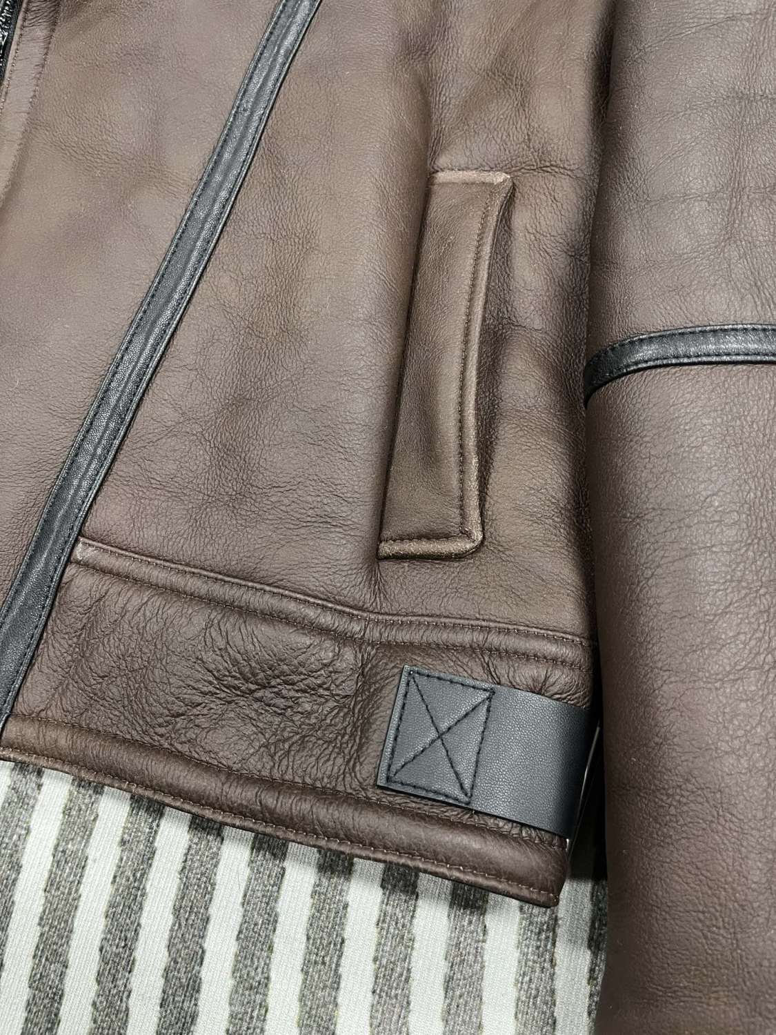 Loewe Men's Autumn And Winter Shearling Pilot Jacket Solid Color Zipper Lapel Loose Leather Jacket ﻿Ngvp #9776