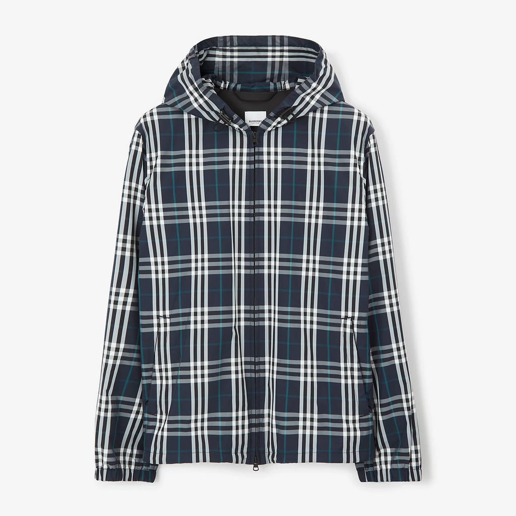 Burberry Men's Spring and Autumn Blue Plaid Hooded Zipper Long Sleeve Jacket #98568