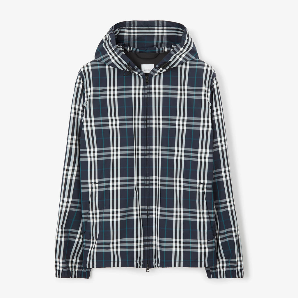 Burberry Men's Spring and Autumn Blue Plaid Hooded Zipper Long Sleeve Jacket #98568