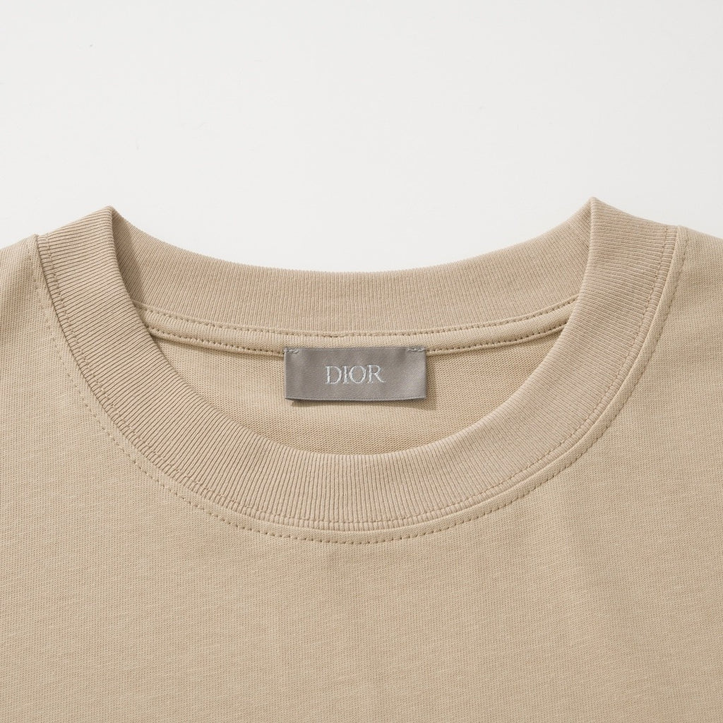 Dior Men's Summer Logo Embroidery Loose Solid Color Round Neck Cotton Short Sleeve T-Shirt #74449
