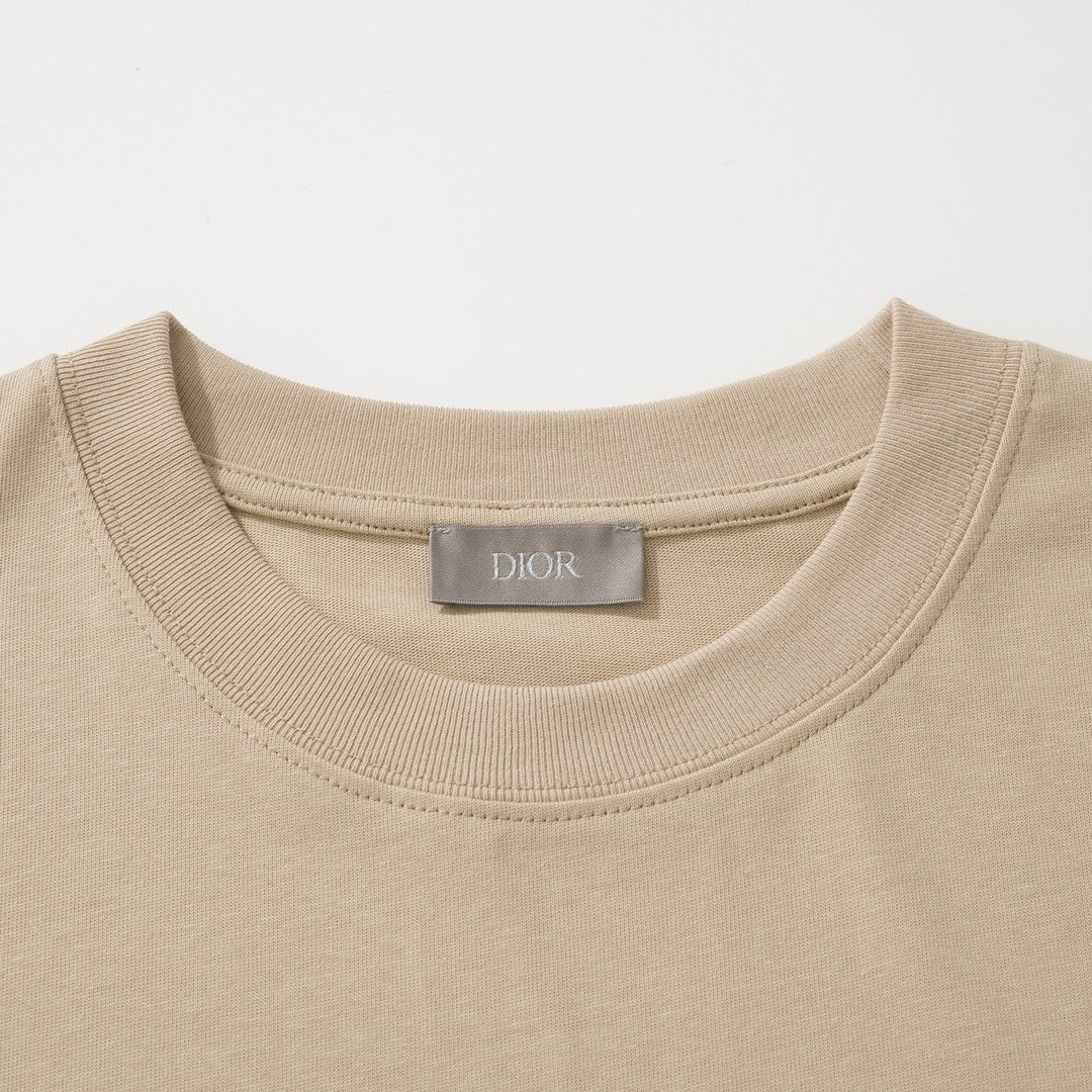 Dior Men's Summer Logo Embroidery Loose Solid Color Round Neck Cotton Short Sleeve T-Shirt #74449