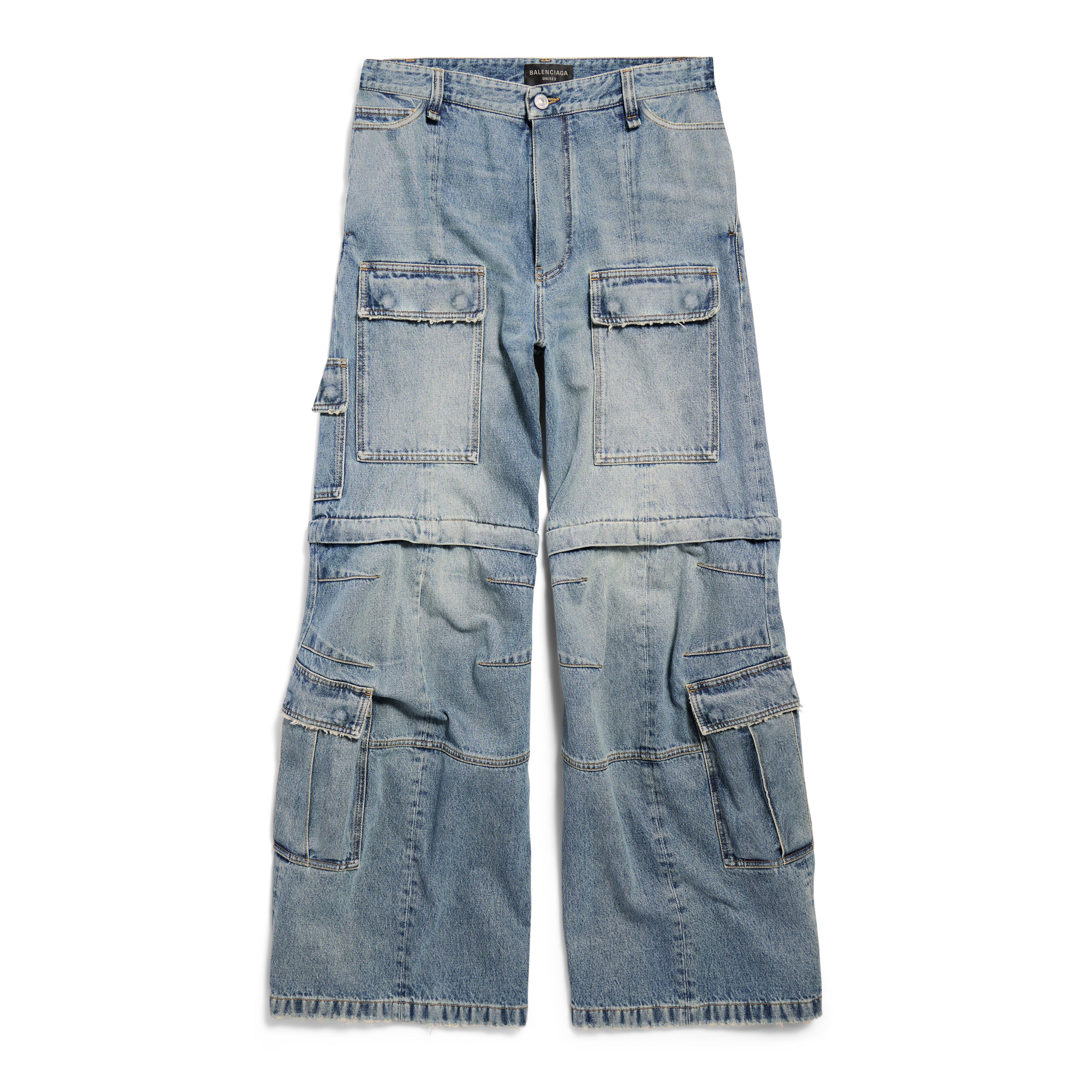Balenciaga Men's Women's Four Seasons Cotton Solid Color Mid Waist Cargo Flare Trousers Denim Pants Ngvp #1395