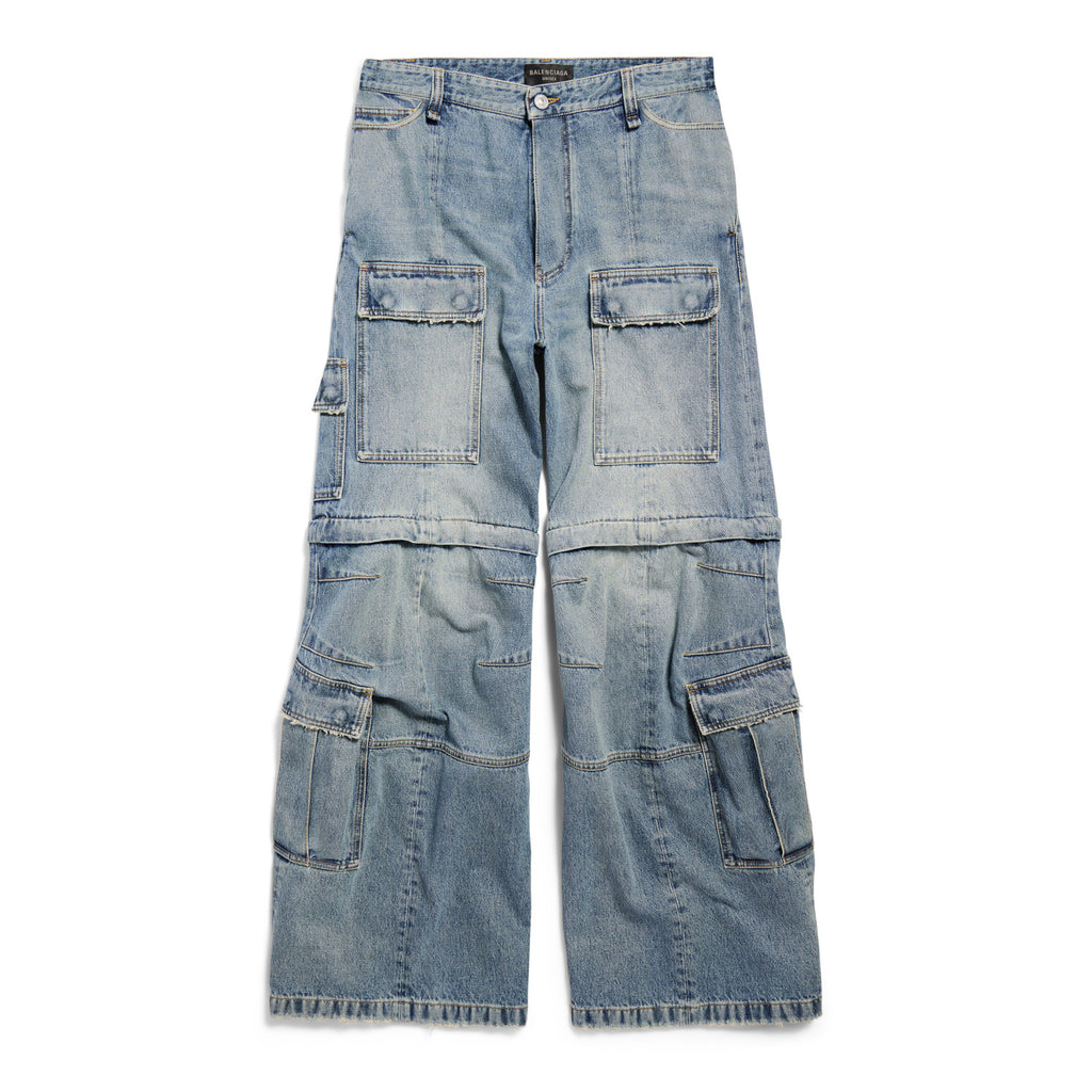 Balenciaga Men's Women's Four Seasons Cotton Solid Color Mid Waist Cargo Flare Trousers Denim Pants Ngvp #1395