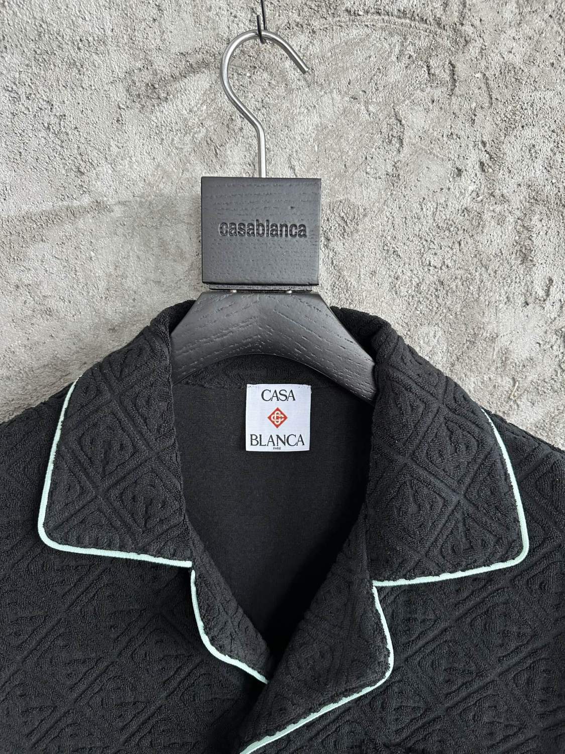 Casablanca Men's And Women's Spring/summer Fashion Casual Solid Color Towel Jacquard Collared Single Button Short Sleeve Shirt Waist Elastic Drawstring Towel Jacquard Casual Trousers Pants Suit Set #79547