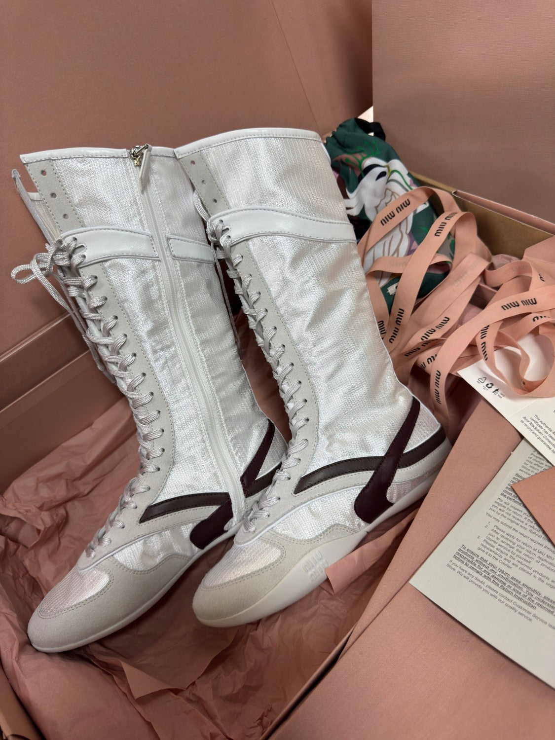 MiuMiu Gymnasium Women's Autumn And Winter Solid Color Technical Fabric And Suede Leather Boxing Boots Shoes #77315