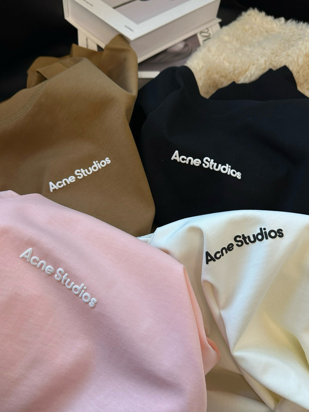 Acne Studios Men's Summer Solid Color Round Neck Pullover Loose Plain Knit Drop Shoulder Letter Short Sleeve T-Shirt #98369