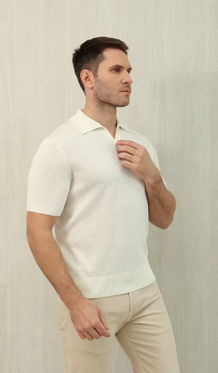 Loro Piana Men's Summer Refreshing Thin Knitted Lapel Short-sleeved Top Multicoloured Fashion Comfortable Temperament T-shirt Ngvp #9956