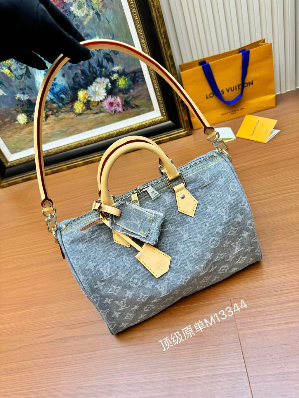 Louis Vuitton SPEEDY SOFT 30 Women's Brown Detachable Adjustable Strap Denim Shoulder Crossbody Bag Bags Tote #76455