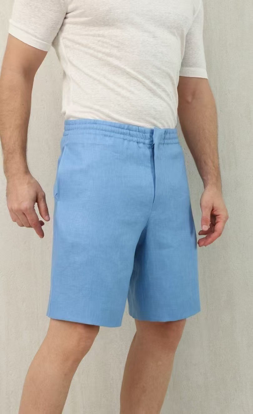 Ermenegildo Zegna Men's Summer Mid Waist Straight Solid Color Linen Casual Shorts Ngvp #1234