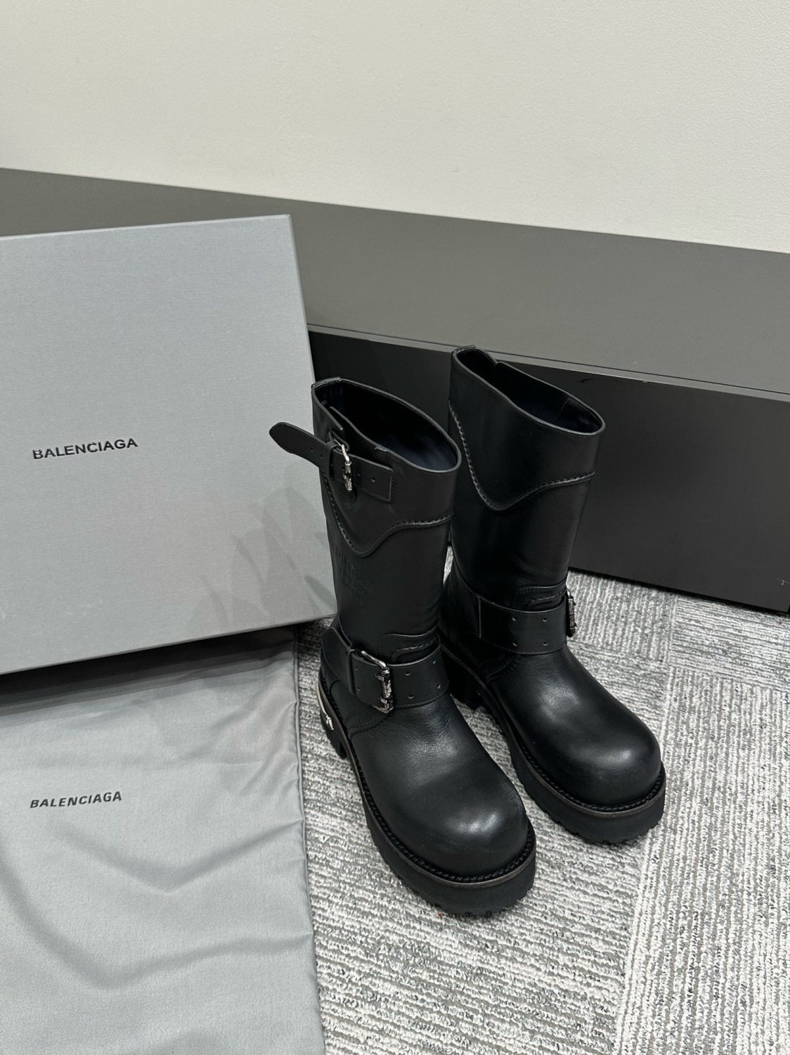 Balenciaga Women's Four Seasons Solid Color Grained Cowhide Tall Martin Boots Shoes #76679