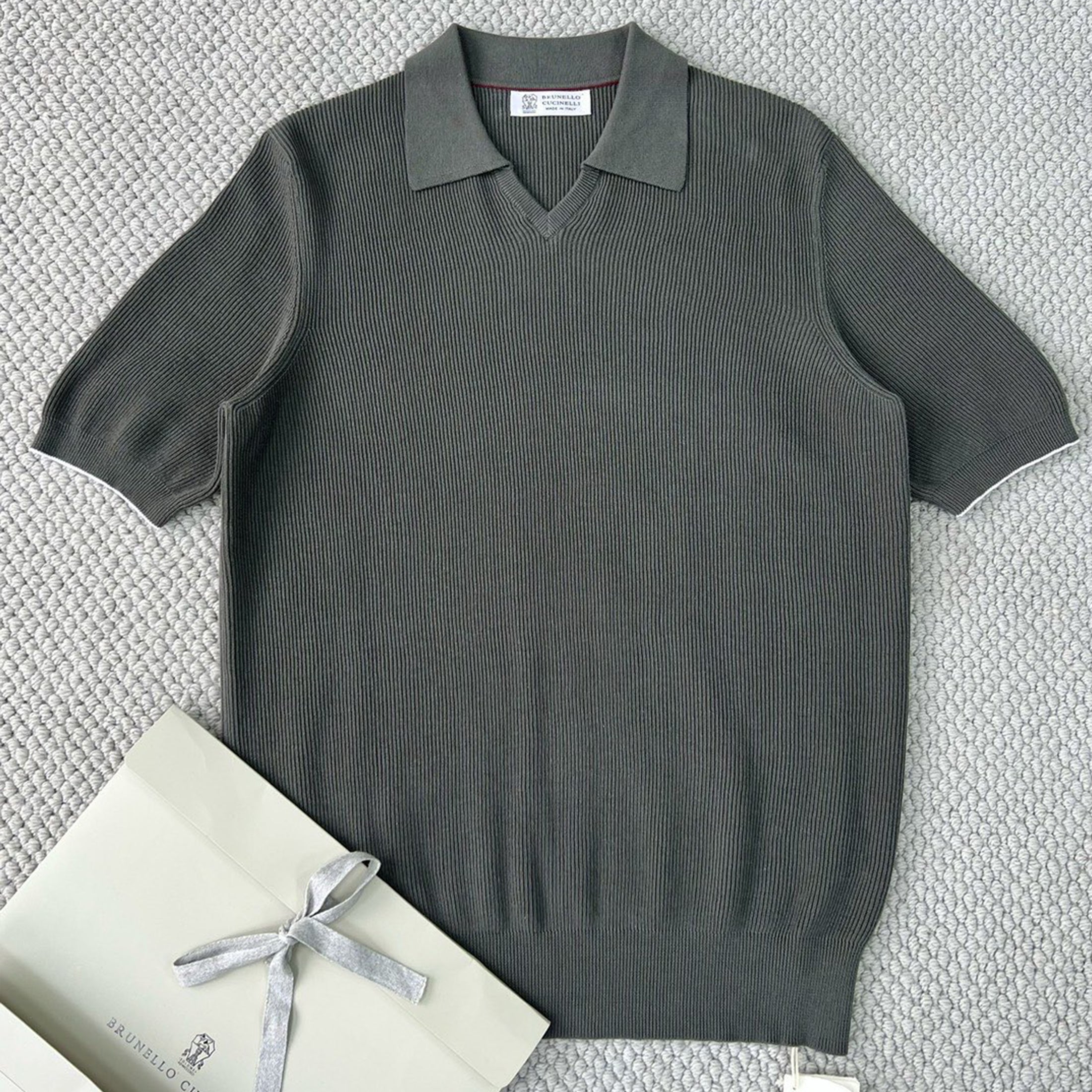 Brunello Cucinelli Men's Business Casual Spring Summer Cotton British Ribbed Knit Polo Shirt Fashion Trend Casual Comfort Lapel T-Shirt Ngvp #1347