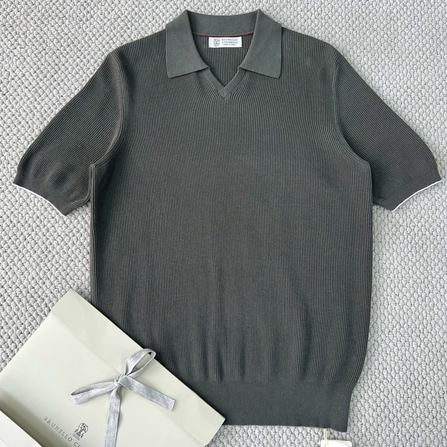 Brunello Cucinelli Men's Business Casual Spring Summer Cotton British Ribbed Knit Polo Shirt Fashion Trend Casual Comfort Lapel T-Shirt Ngvp #1347