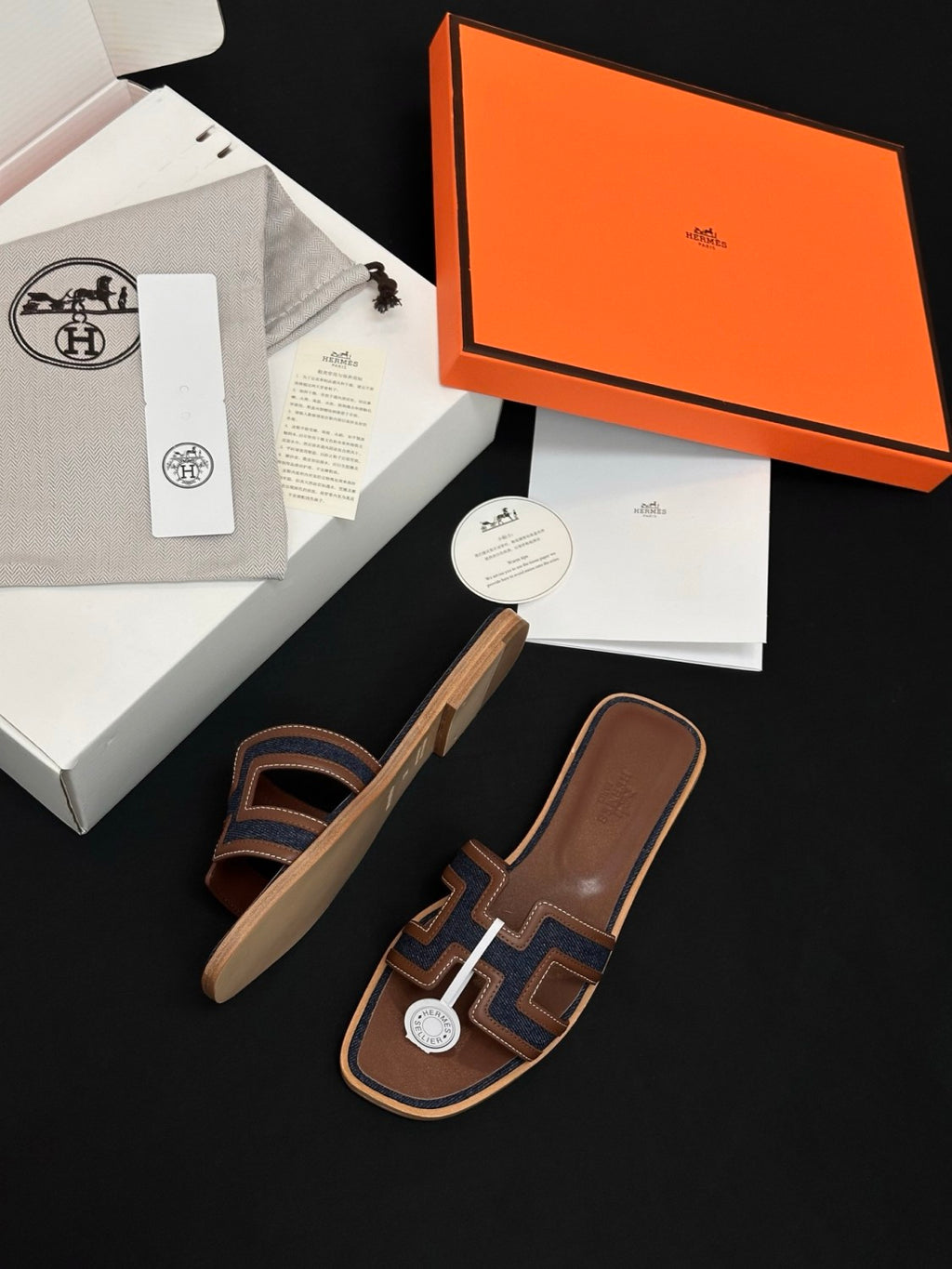 Hermès Denim Patchwork Slippers #385097