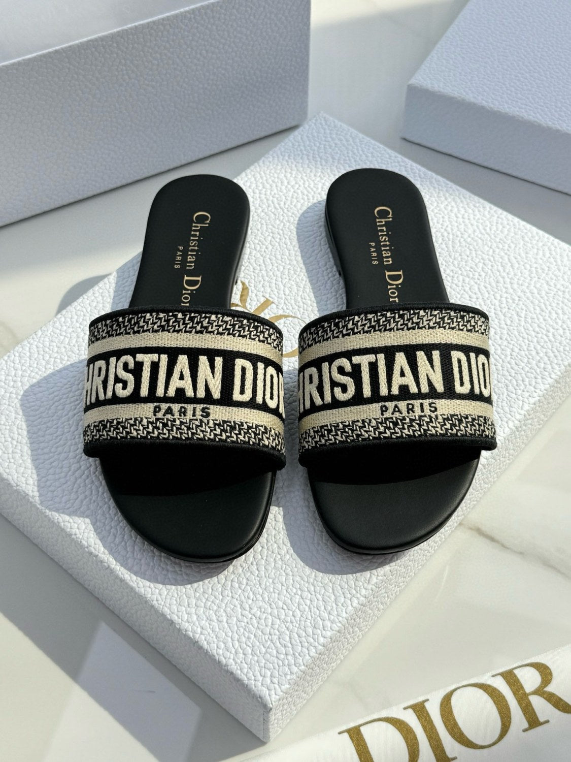 Dior Dway Women's Spring/Summer Fashion Round Toe Cotton Embroidered Slip On Slippers Shoes #78272