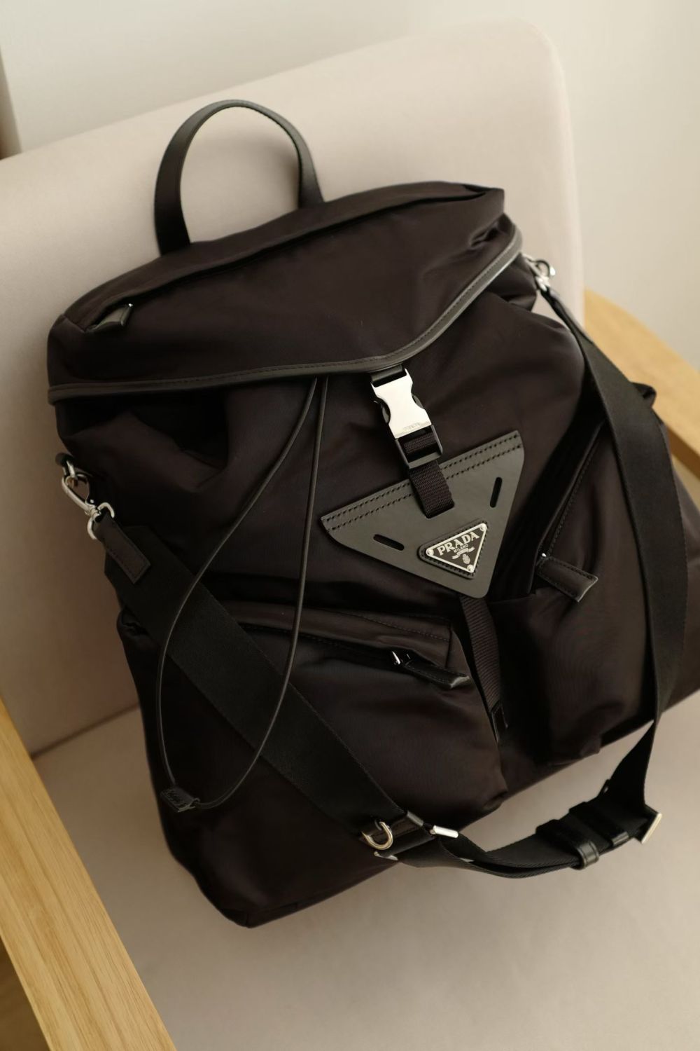 Prada Men's And Women's Large-capacity Backpack With Black Triangle Logo Stylish Travel And Hiking Backpack With A Sophisticated Casual Look Bags Bag #195657