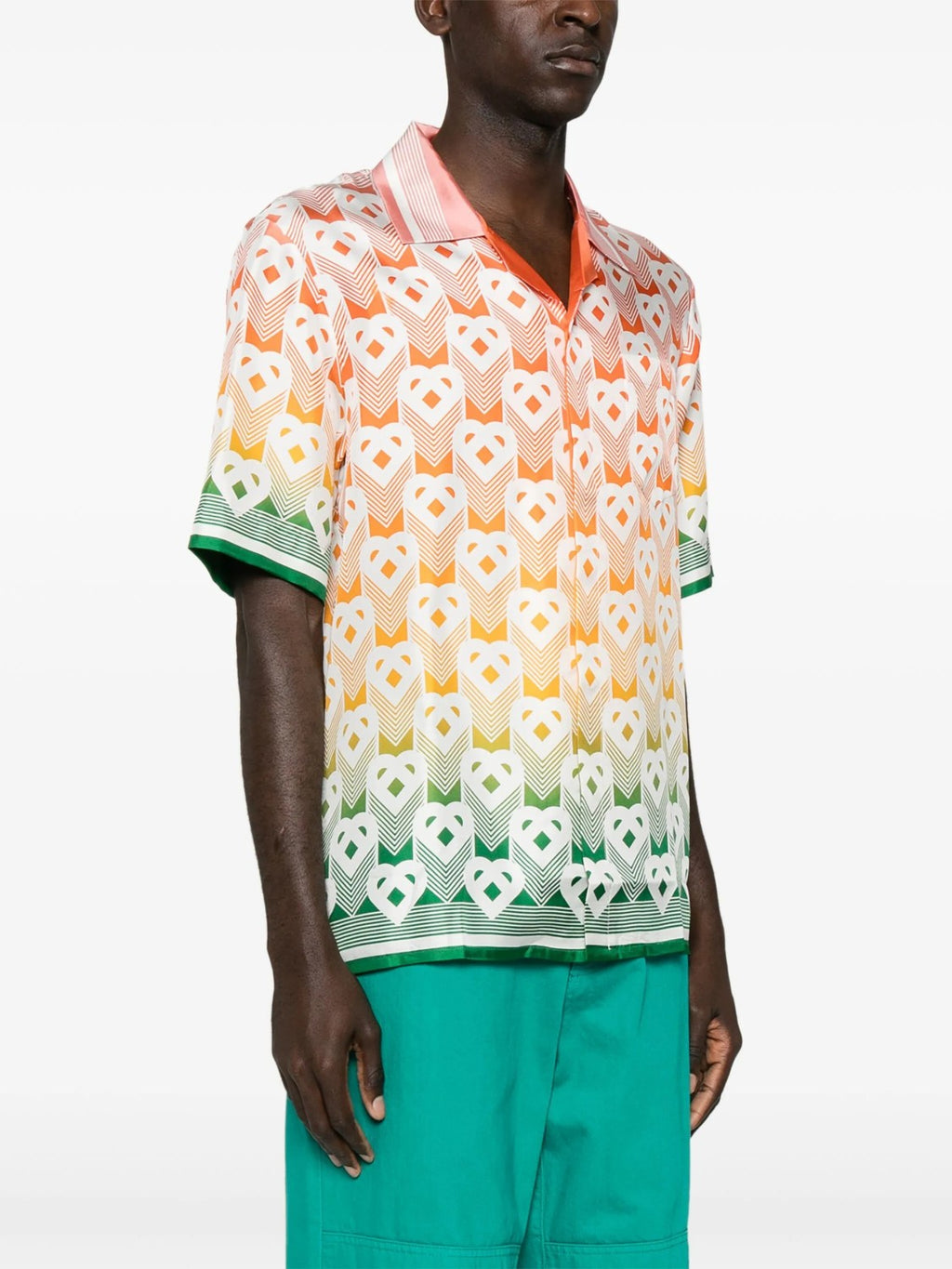 Casablanca Men's Summer Gradient Heart Printed Silk Short Sleeve Shirt Casual Elastic Lace-Up Shorts Ngvp  #8677