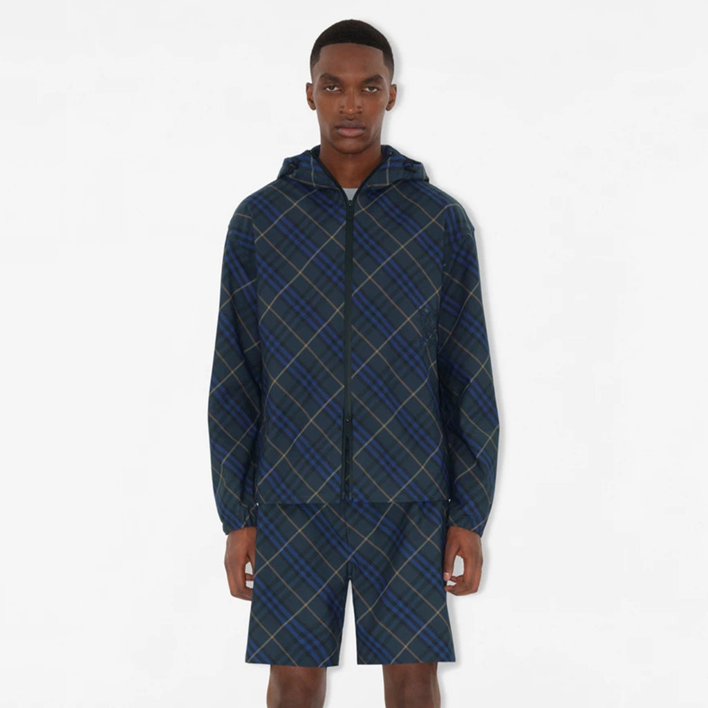 Burberry Men's Spring and Autumn Check Twill Jacket Shorts Set Equestrian Rider Logo Applique Fashion High Street Trend Hooded Jacket Drawstring Shorts Set Suit #81226