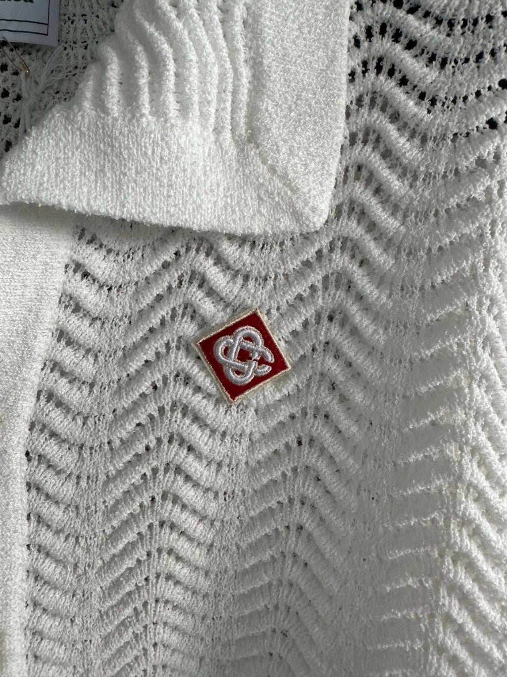 Casablanca Men's Summer White Lapel Single Breasted Skeleton Long Sleeve Knit Jacket #72868