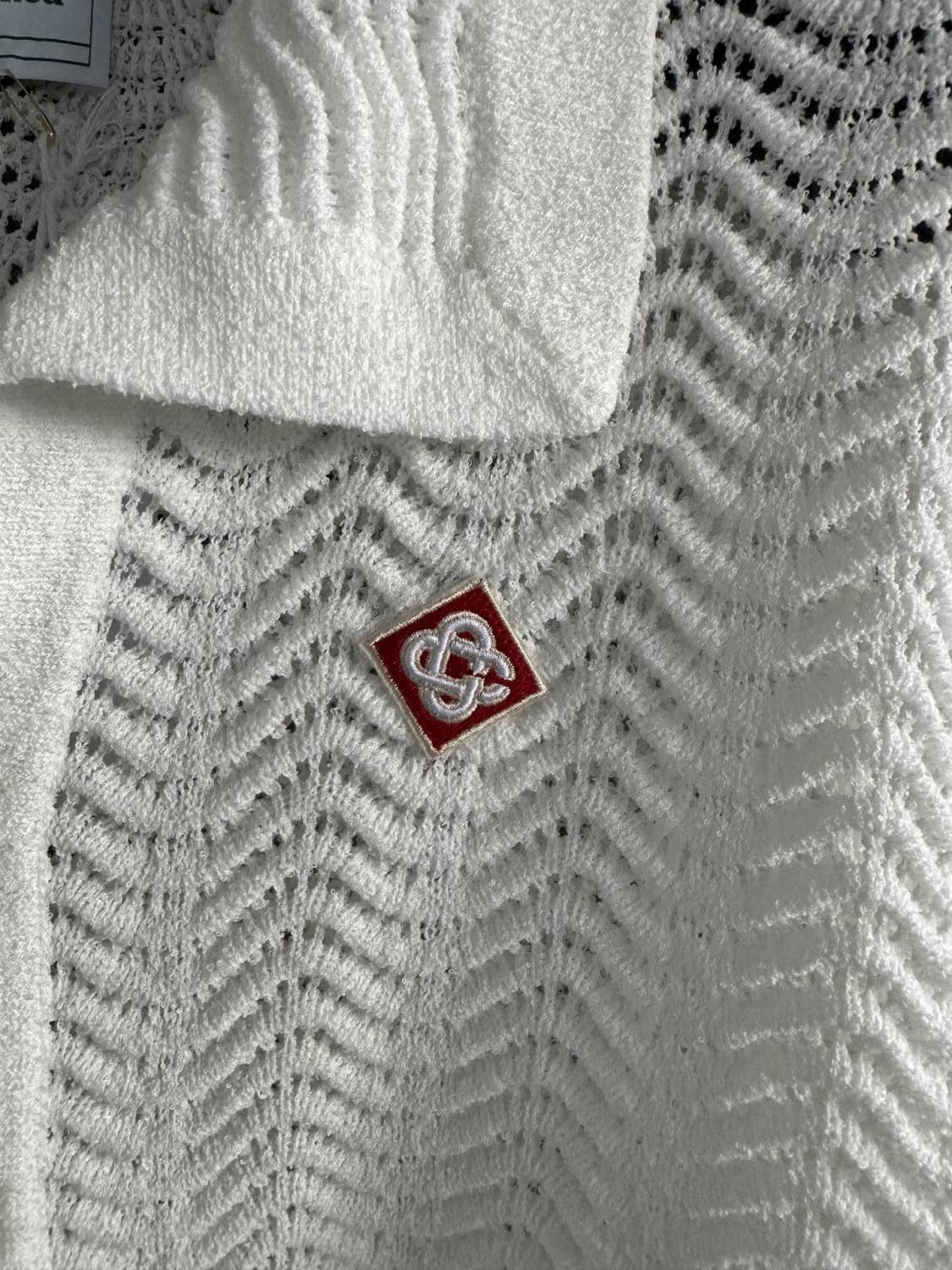 Casablanca Men's Summer White Lapel Single Breasted Skeleton Long Sleeve Knit Jacket #72868