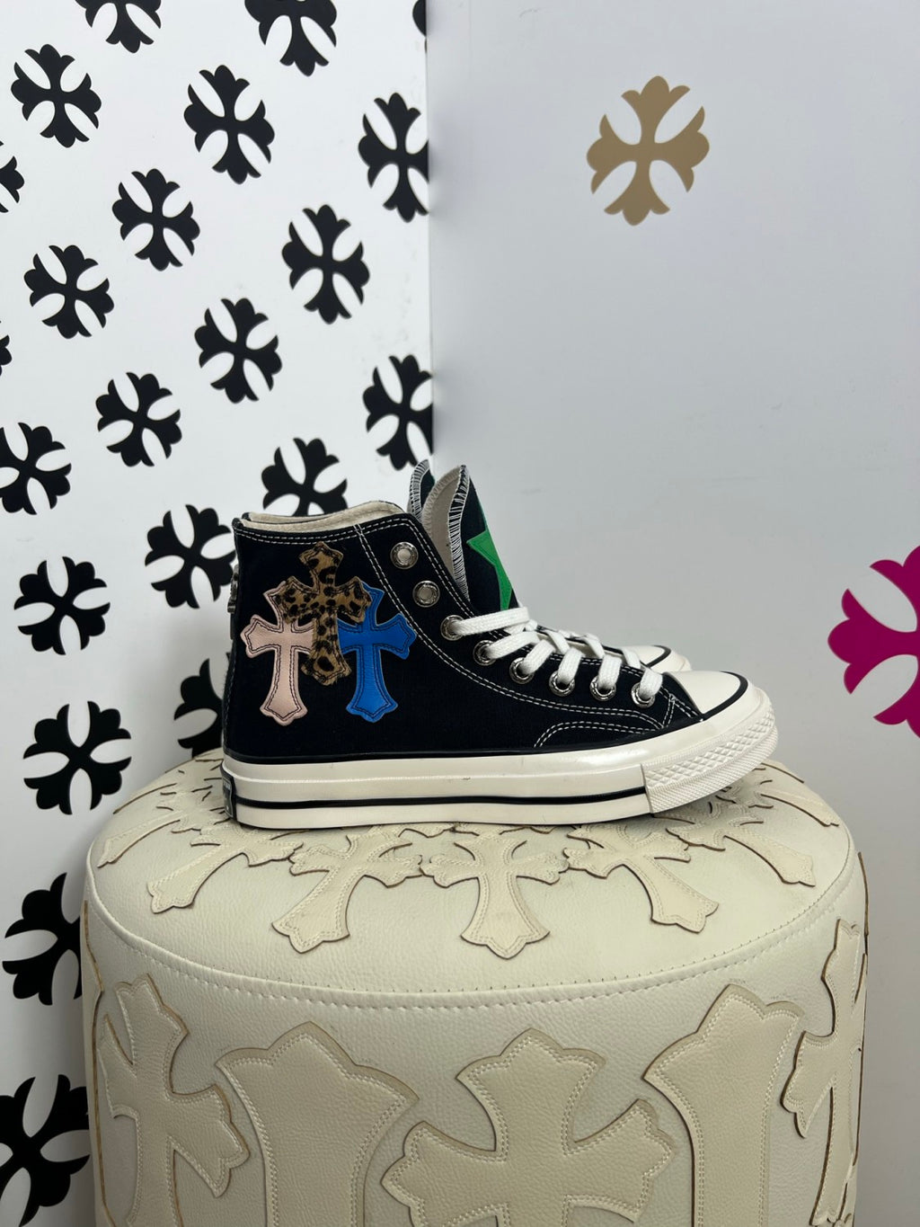 Chrome Hearts x Converse Men's And Women's Spring/fall Fashion Casual Round Toe Lace Up Flat High Top Canvas Sneakers Shoes #79323