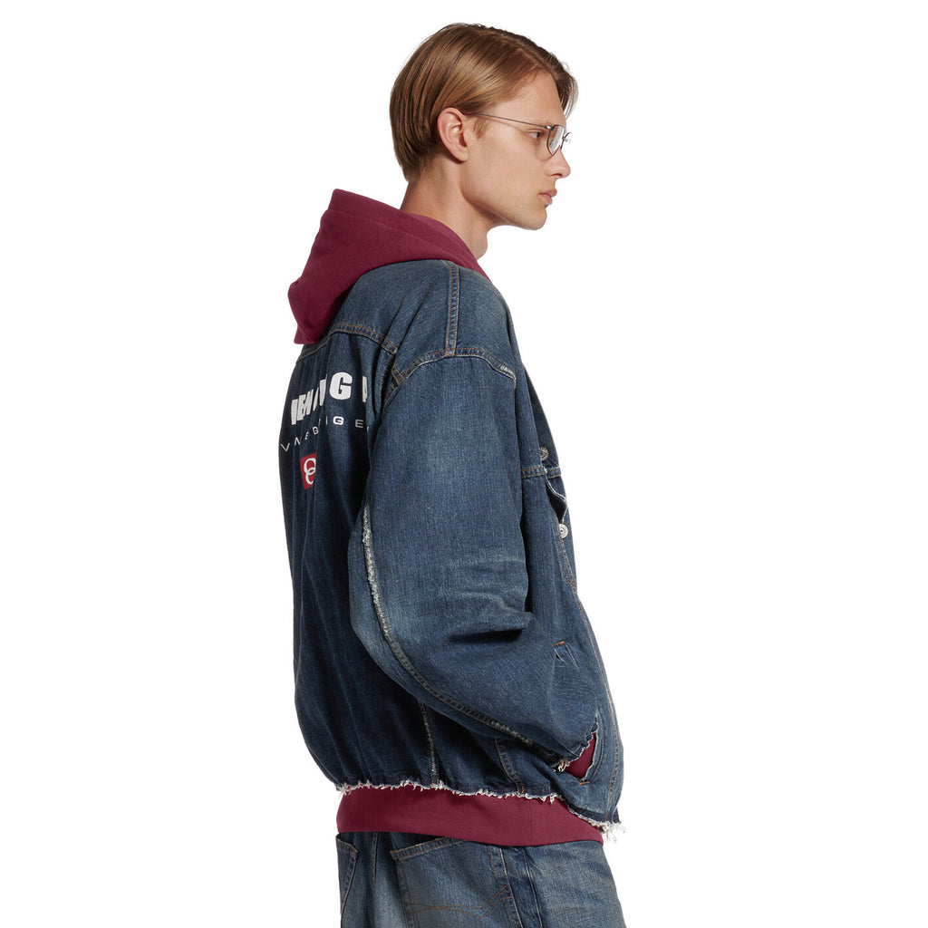 Balenciaga PATCHED  Men's And Women's  Spring/Fall Fashion Contrast Color Hooded Single Breasted Button-Up Embroidered Denim Jacket #78995