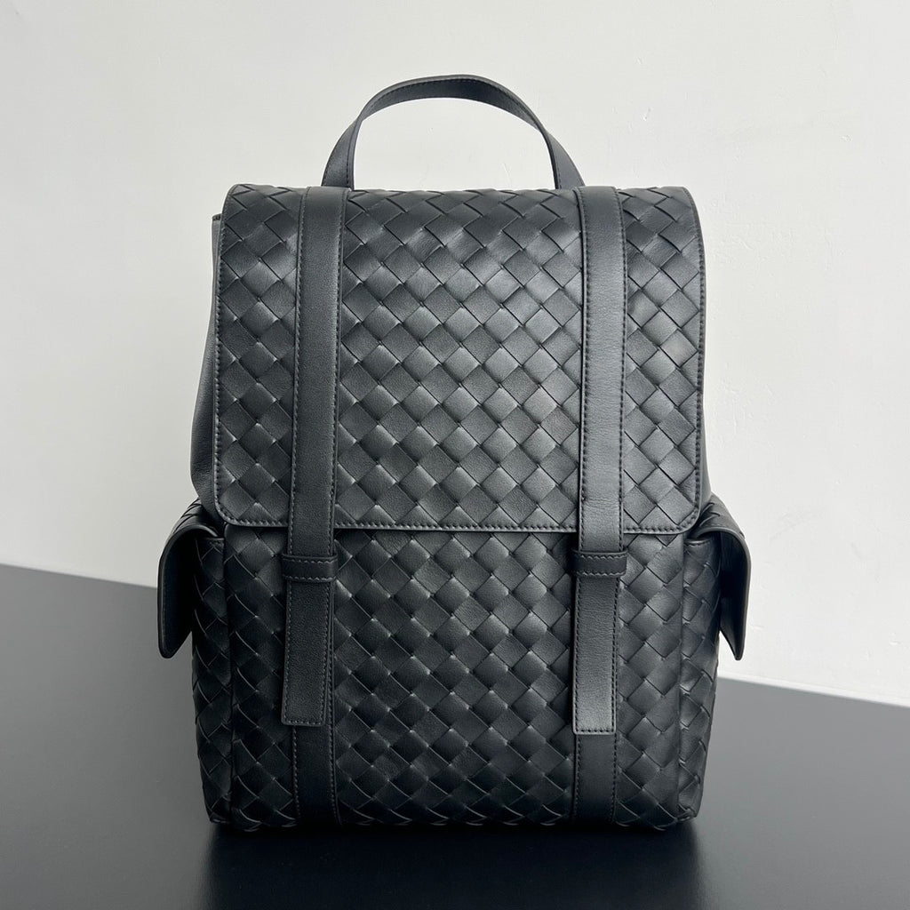 Bottega Veneta Back To School Men's Solid Color Flap Closure Woven Cowhide Leather Shoulder Bag Backpack Rucksack Bags #75798