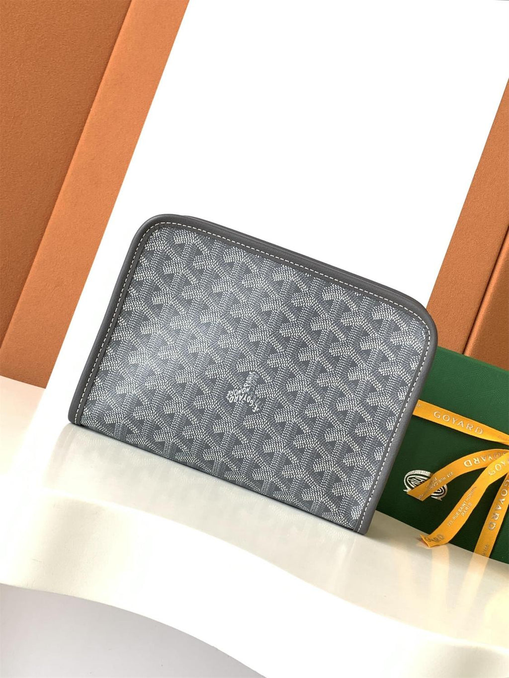 GOYARD Jouvence Men's and Women's Old Flower Full Print Zipper Closure Canvas Patchwork Leather Wash Bag Clutch Bags #75739