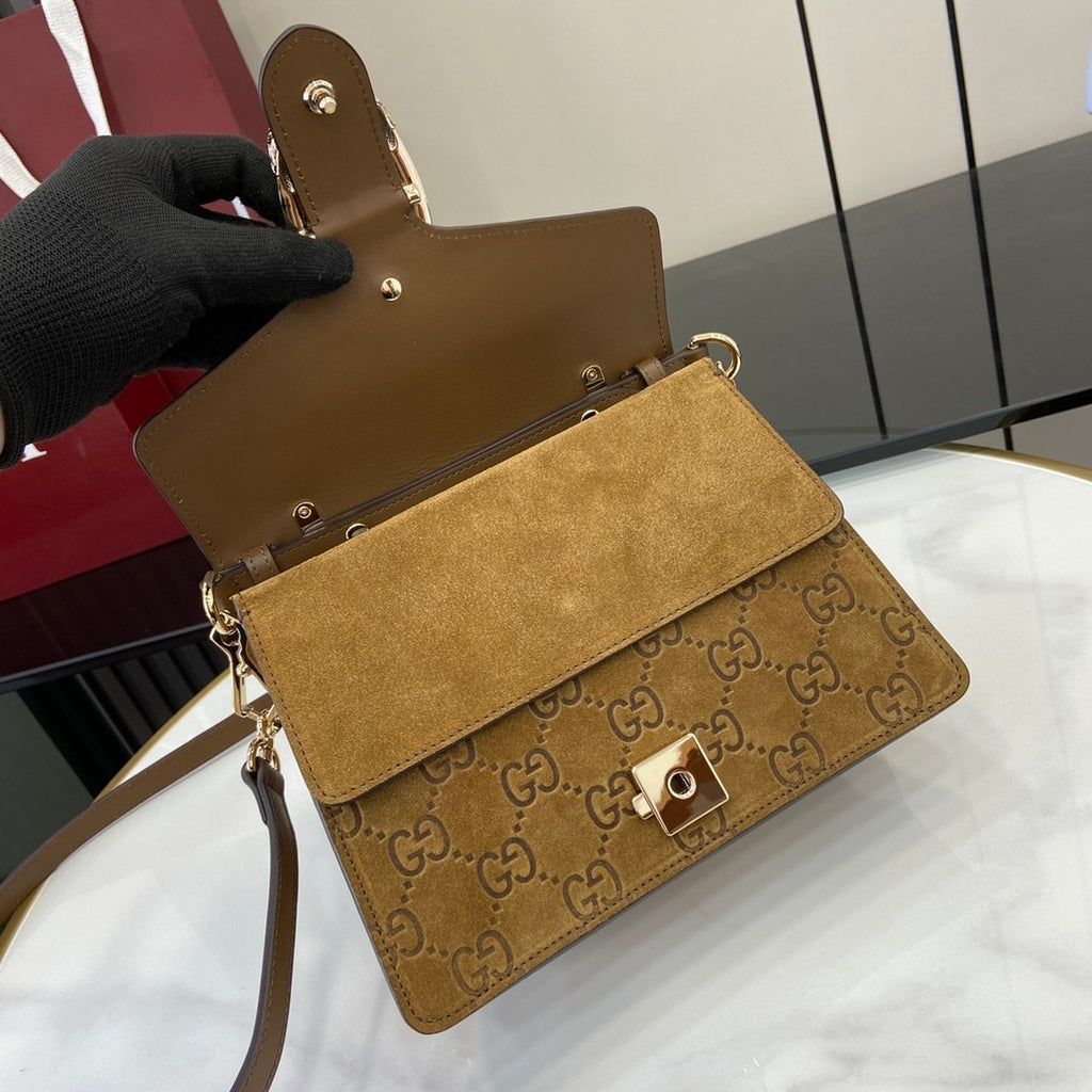 Gucci Women's Solid Color Tiger Head Lock Buckle Suede Handheld Crossbody Shoulder Bag Bags #75132