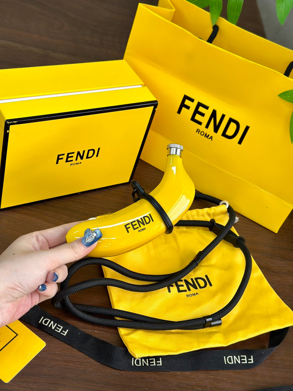 Fendi Limited Edition: Limited Stock Available Banana-print Flask Fashionable Mini Crossbody Bag Total Length: 150 Cm. Diameter: 8 Mm. Adjustable From 75 To 150 Cm. Comes In A Complete Gift Box Set Bags #197028