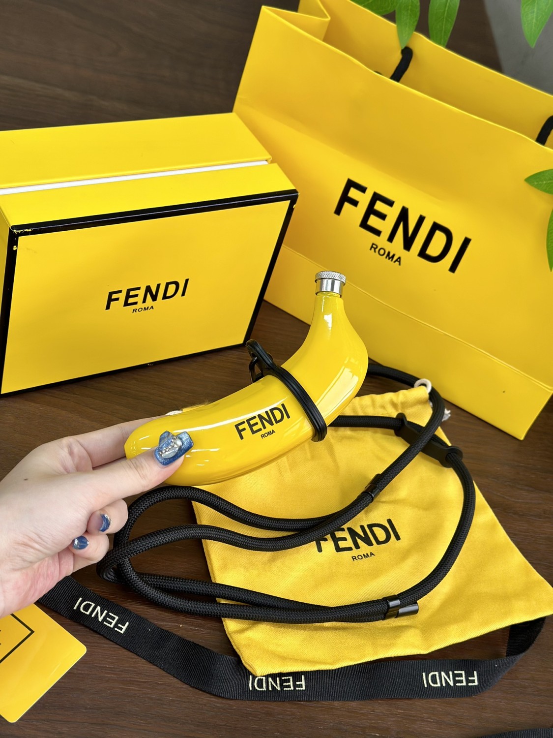 Fendi Limited Edition: Limited Stock Available Banana-print Flask Fashionable Mini Crossbody Bag Total Length: 150 Cm. Diameter: 8 Mm. Adjustable From 75 To 150 Cm. Comes In A Complete Gift Box Set Bags #197028