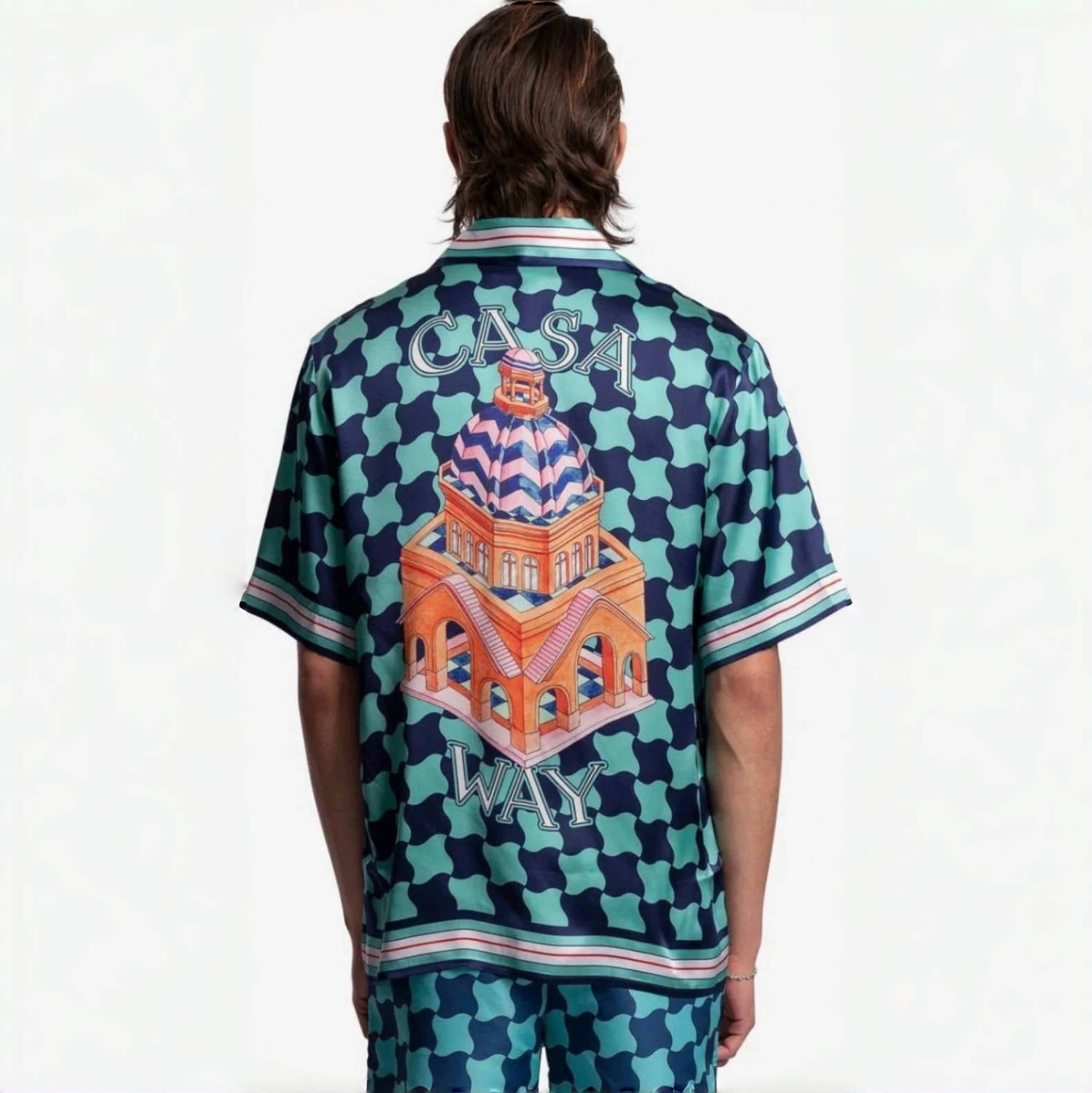 Casablanca Men's Summer Geometric Pattern Printed Single-Breasted Short-Sleeved Shirt and Casual Drawstring Shorts Set #77127