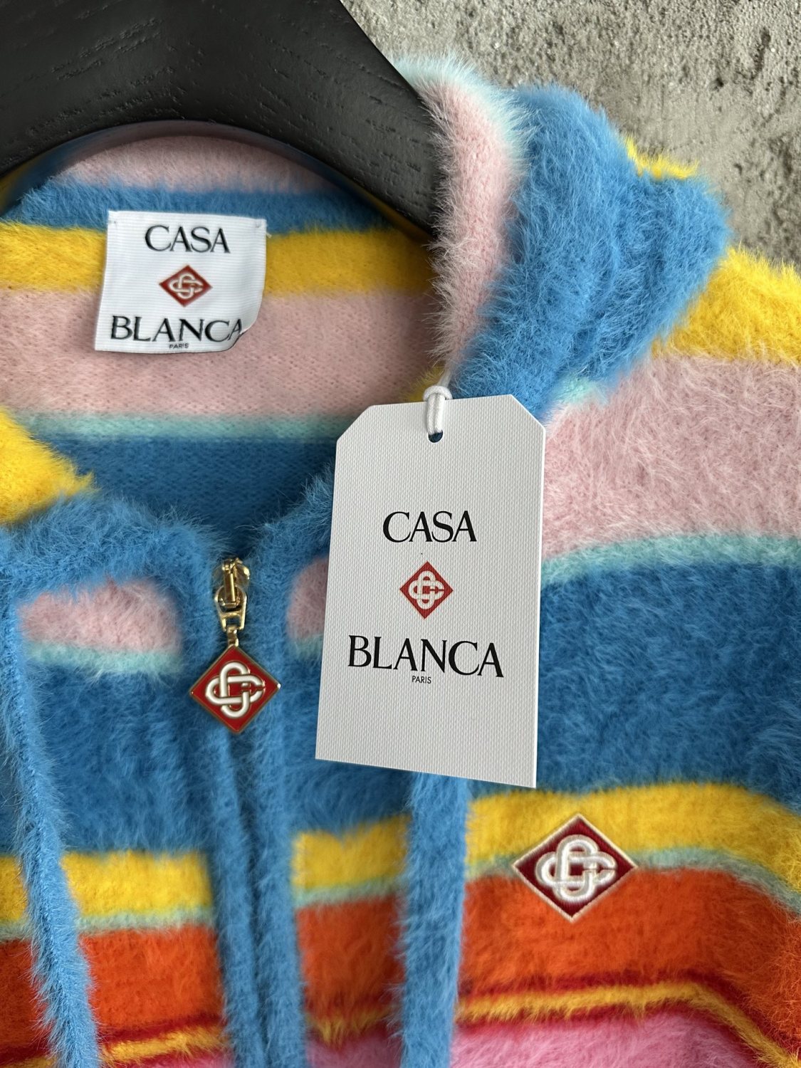 Casablanca Men's and Women's Spring/Autumn Color-block Striped Hooded Zipper Long-sleeved Jacket and Casual Drawstring Shorts Set Suit #77329