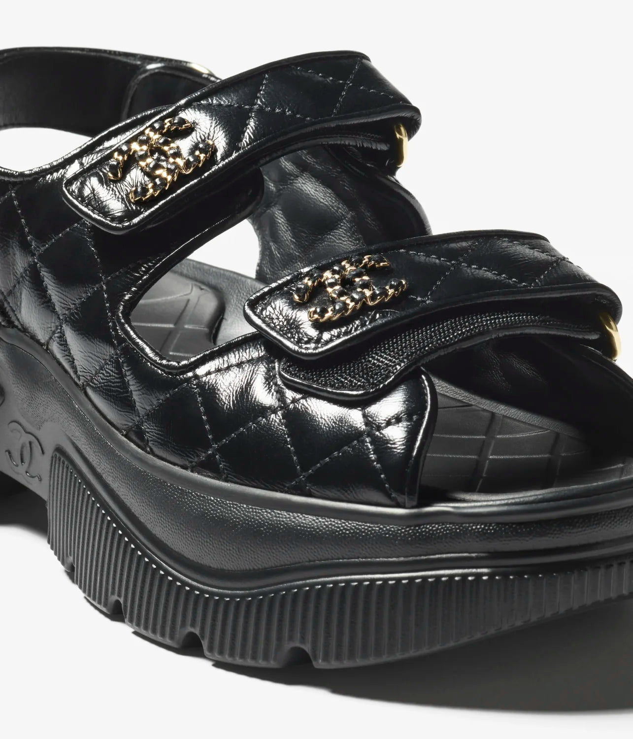 Chanel Sandals Shiny Calfskin Black White #376185