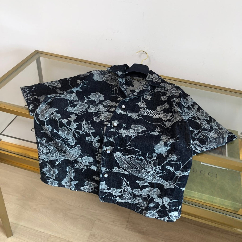 Louis Vuitton Men's Summer Botanical Print Full Print Lapel Single Breasted Short Sleeve Shirt Button Down Shorts Suit Set #99966