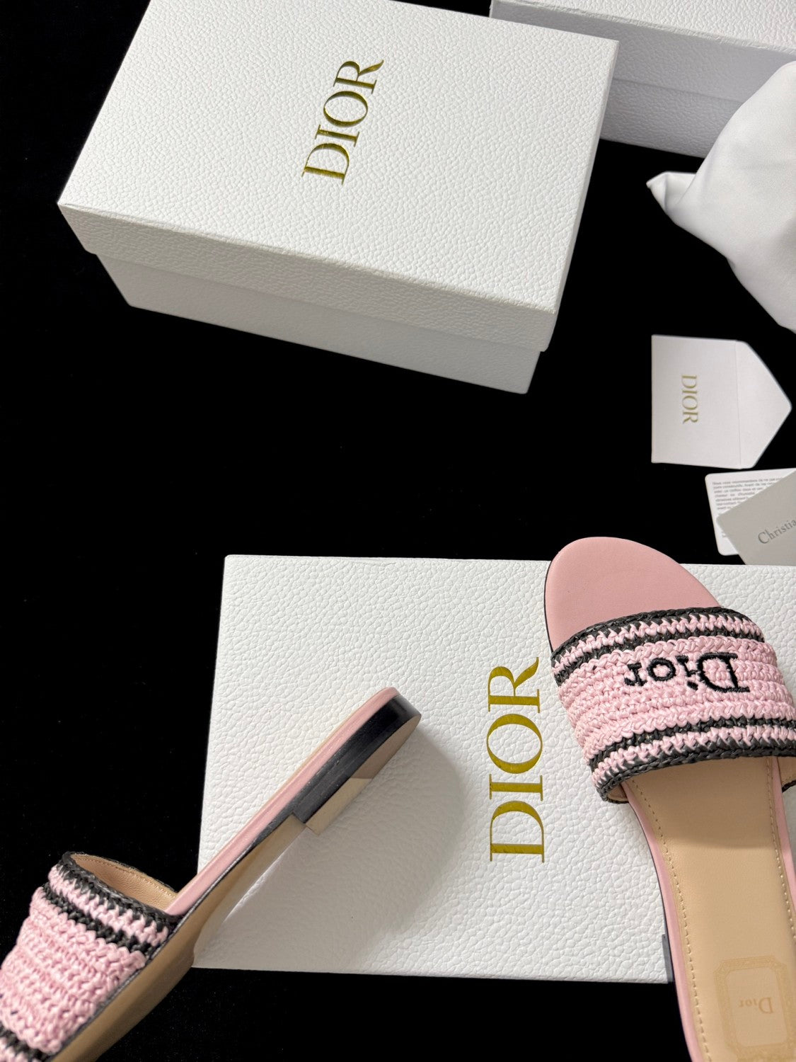 DIOR Dioriviera Dior Woven Slide Soupir Pink Crocheted Raffia-Effect Technical Fabric #387794