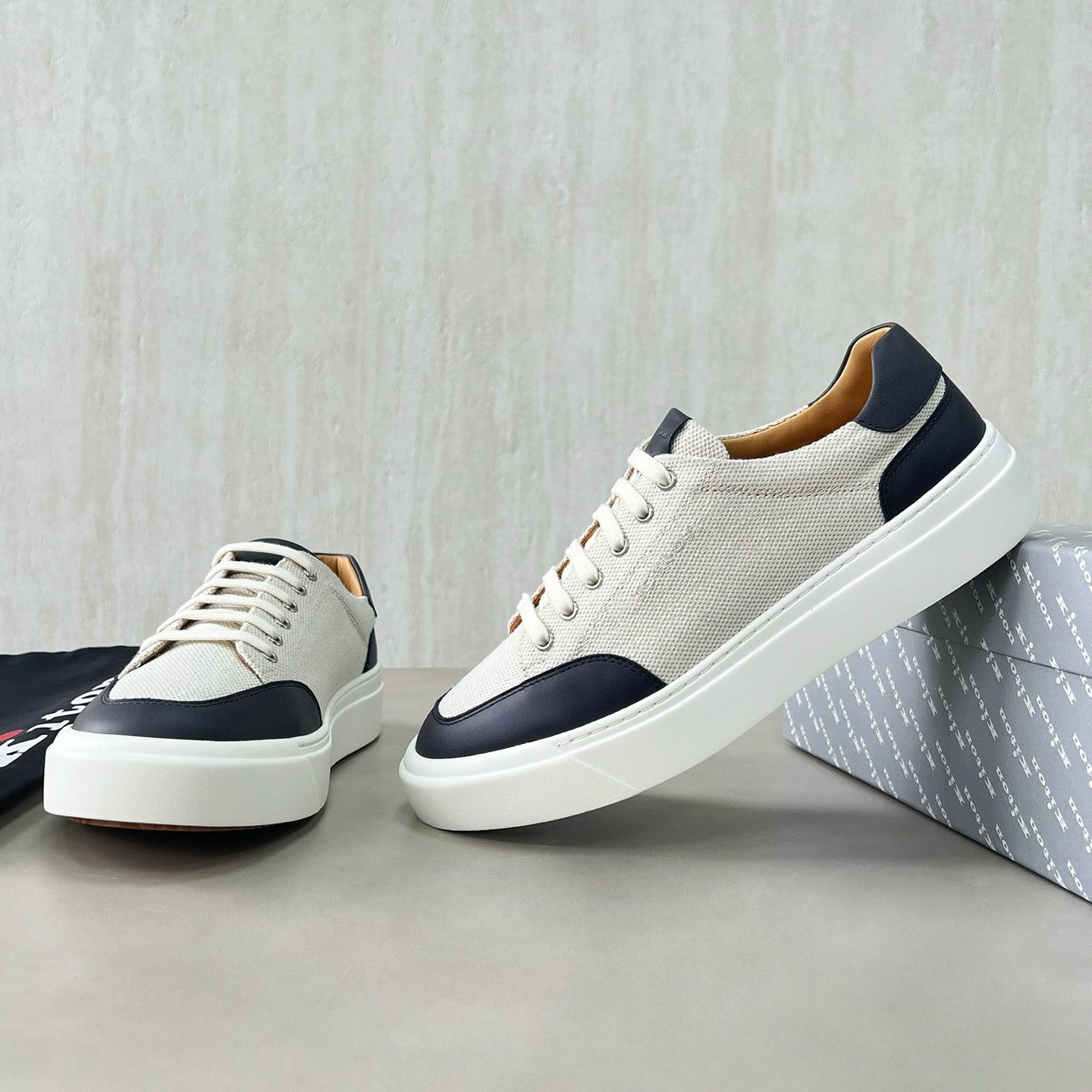 Kiton Men's Four Seasons Colour Block Canvas Leather Low Top Flat Lace Up Casual Shoes #76987