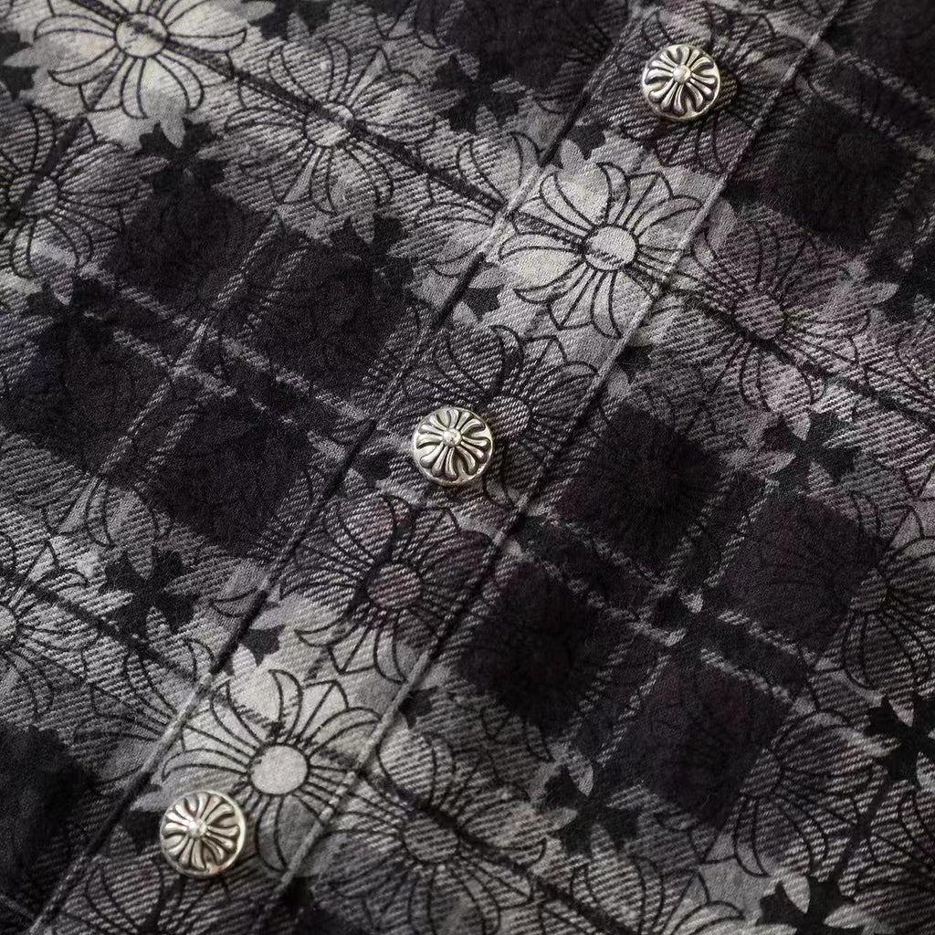Chrome Hearts Men's And Women's Spring/Summer Fashion Casual Collared Single Breasted Logo Checkered Jacquard Woven Shirt #78259